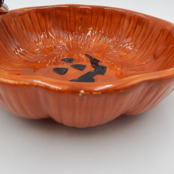 Debbie Mumm Halloween Witch Pumpkin Earthenware Candy Dish Sakura 1998 - Picture 7 of 11